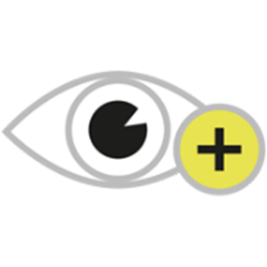 Auge mit Pluszeichen als Icon. 